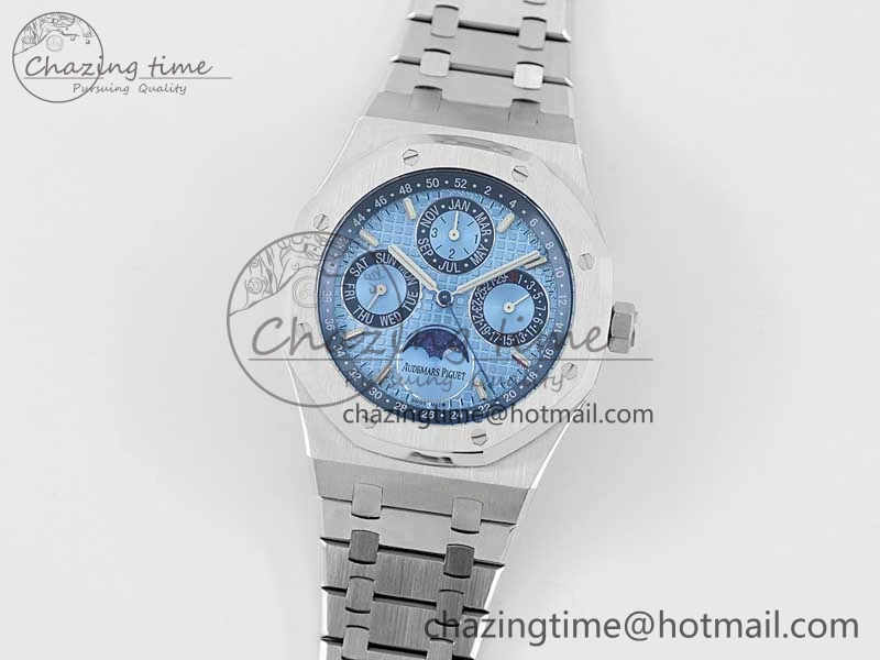 Royal Oak 41mm Complicated 26574 SS APSF1:1 Best Edition Ice Blue Dial on SS Bracelet A5134