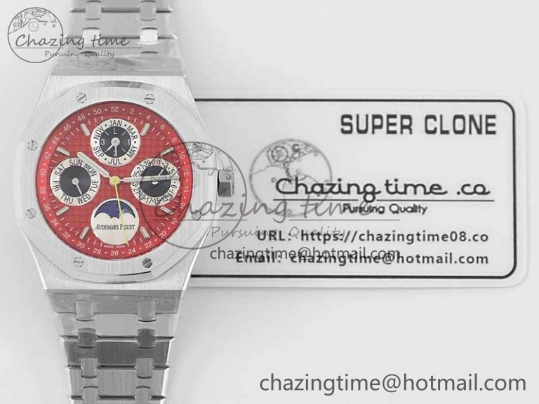 Royal Oak 41mm Complicated 26574 SS APSF1:1 Best Edition Red Black Dial on SS Bracelet A5134