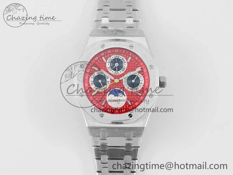 Royal Oak 41mm Complicated 26574 SS APSF1:1 Best Edition Red Black Dial on SS Bracelet A5134