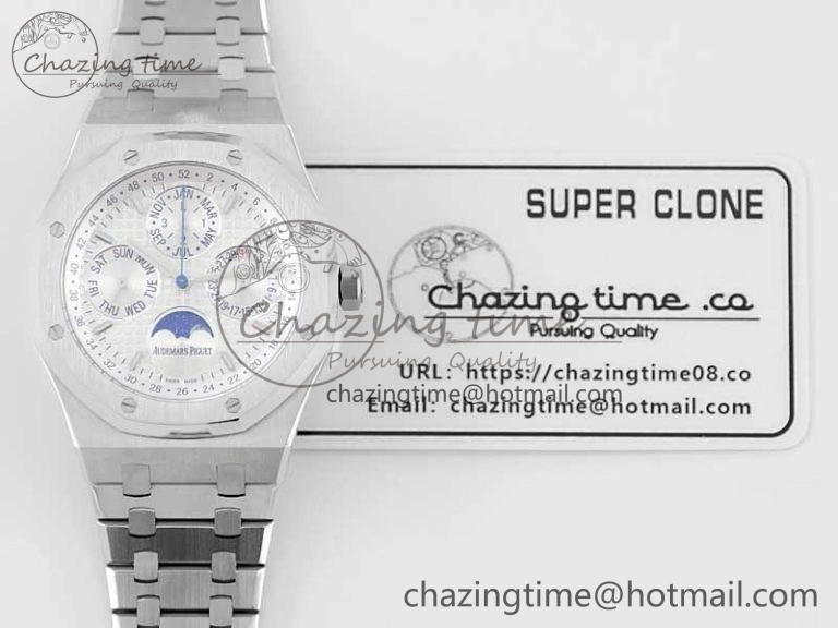 Royal Oak 41mm Complicated 26574 SS APSF1:1 Best Edition Silver Dial on SS Bracelet A5134