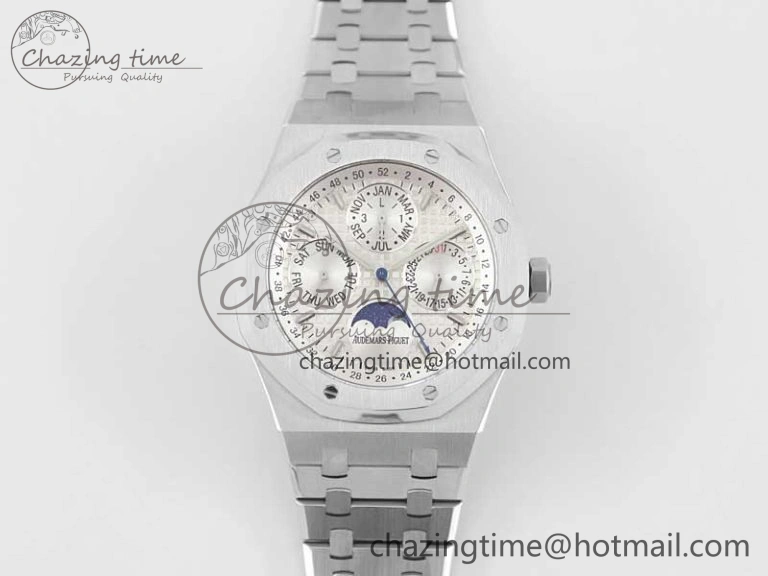 Royal Oak 41mm Complicated 26574 SS APSF1:1 Best Edition Silver Dial on SS Bracelet A5134