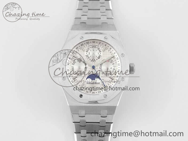 Royal Oak 41mm Complicated 26574 SS APSF1:1 Best Edition Silver Dial on SS Bracelet A5134