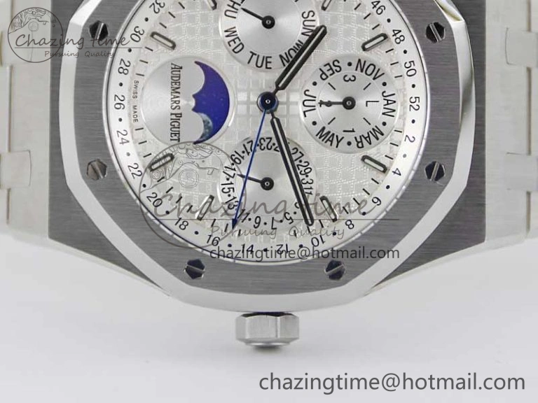 Royal Oak 41mm Complicated 26574 SS APSF1:1 Best Edition Silver Dial on SS Bracelet A5134