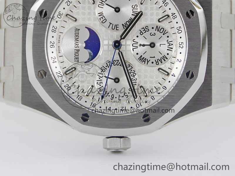 Royal Oak 41mm Complicated 26574 SS APSF1:1 Best Edition Silver Dial on SS Bracelet A5134