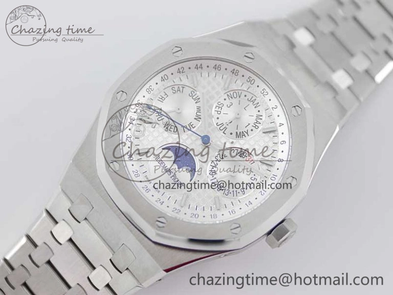 Royal Oak 41mm Complicated 26574 SS APSF1:1 Best Edition Silver Dial on SS Bracelet A5134