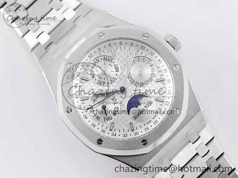 Royal Oak 41mm Complicated 26574 SS APSF1:1 Best Edition Silver Dial on SS Bracelet A5134