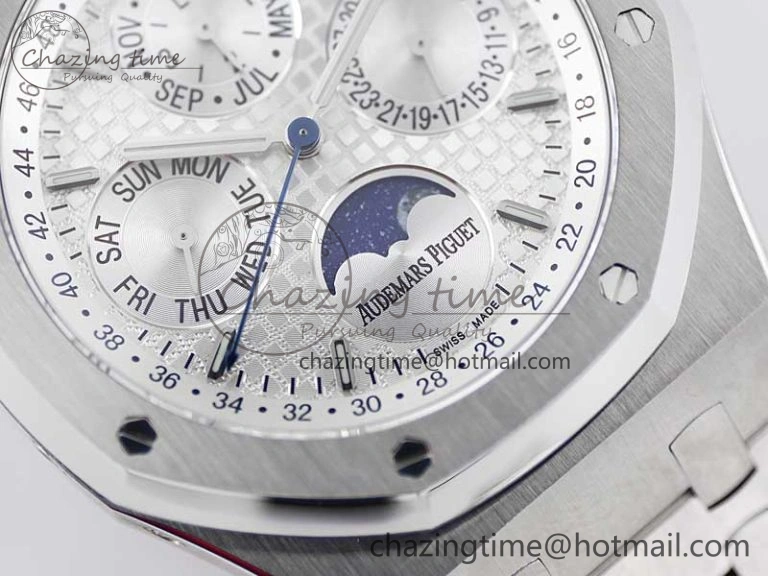 Royal Oak 41mm Complicated 26574 SS APSF1:1 Best Edition Silver Dial on SS Bracelet A5134