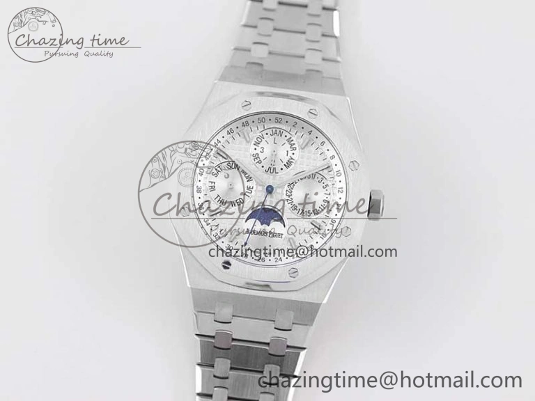 Royal Oak 41mm Complicated 26574 SS APSF1:1 Best Edition Silver Dial on SS Bracelet A5134
