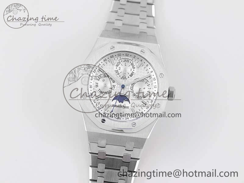 Royal Oak 41mm Complicated 26574 SS APSF1:1 Best Edition Silver Dial on SS Bracelet A5134