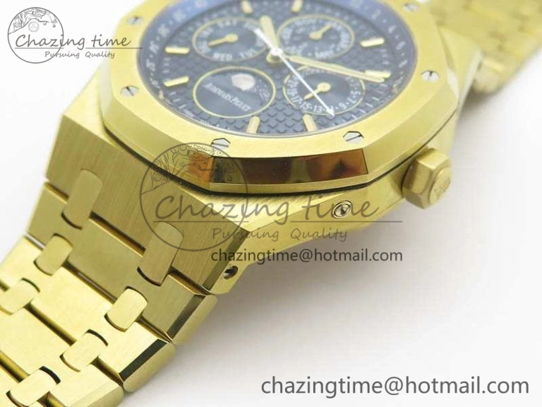 Royal Oak 41mm Complicated 26574 YG JF 1:1 Best Edition Blue Textured Dial On YG Bracelet A5134
