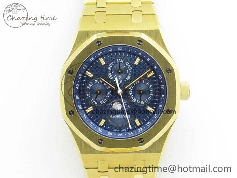 Royal Oak 41mm Complicated 26574 YG JF 1:1 Best Edition Blue Textured Dial On YG Bracelet A5134