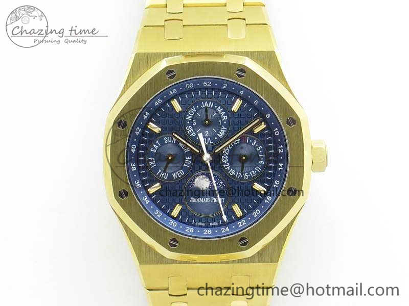 Royal Oak 41mm Complicated 26574 YG JF 1:1 Best Edition Blue Textured Dial On YG Bracelet A5134