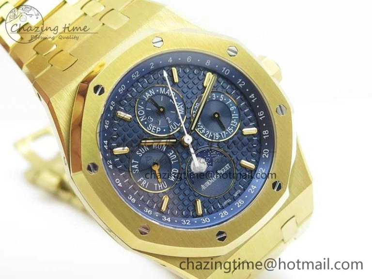 Royal Oak 41mm Complicated 26574 YG JF 1:1 Best Edition Blue Textured Dial On YG Bracelet A5134