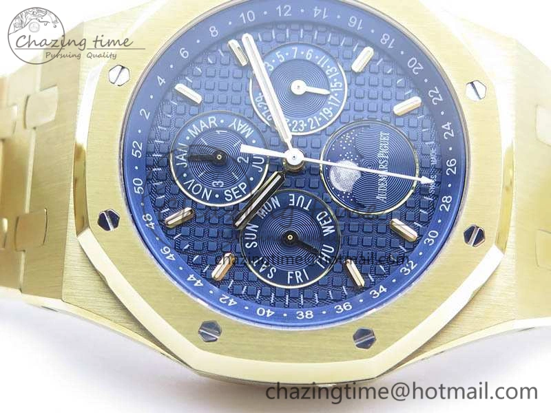 Royal Oak 41mm Complicated 26574 YG JF 1:1 Best Edition Blue Textured Dial On YG Bracelet A5134