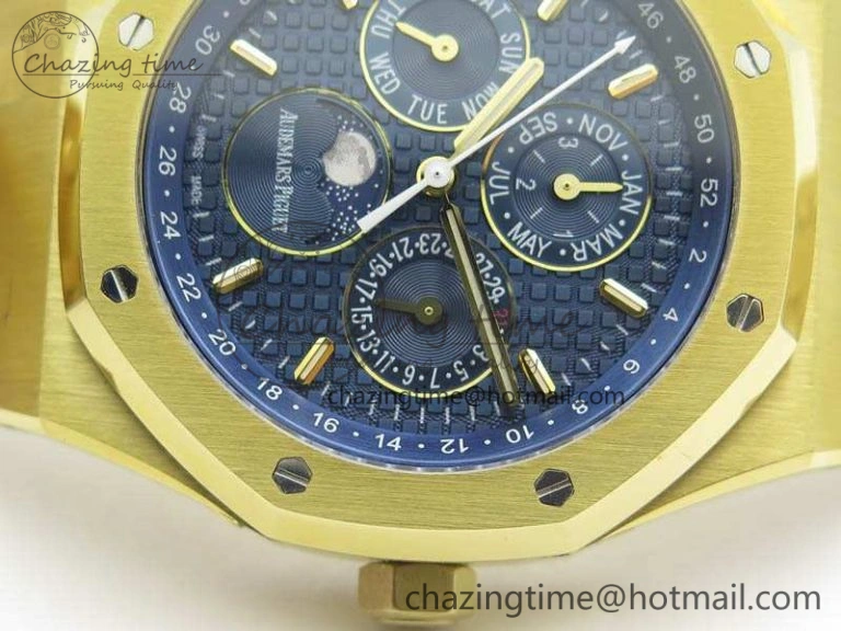 Royal Oak 41mm Complicated 26574 YG JF 1:1 Best Edition Blue Textured Dial On YG Bracelet A5134