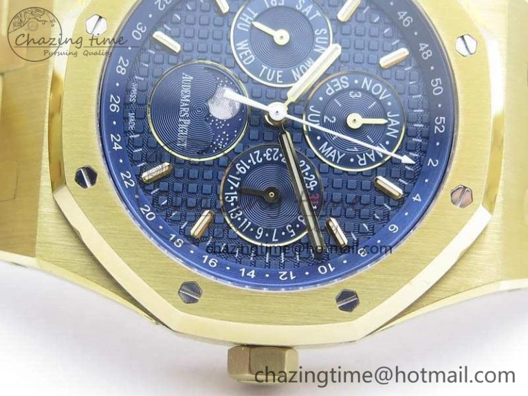 Royal Oak 41mm Complicated 26574 YG JF 1:1 Best Edition Blue Textured Dial On YG Bracelet A5134