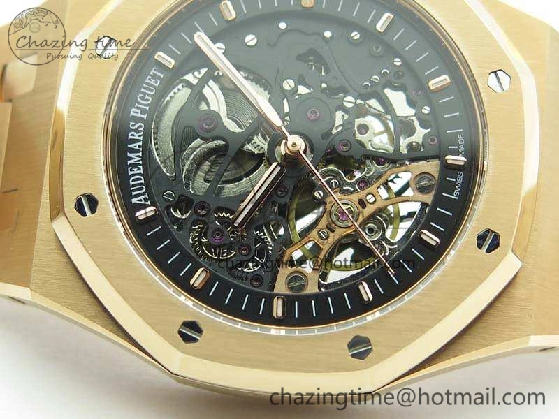 Royal Oak 41mm Double Balance Wheel Openworked 15407 RG JF 1:1 Best Edition On RG Bracelet A3132