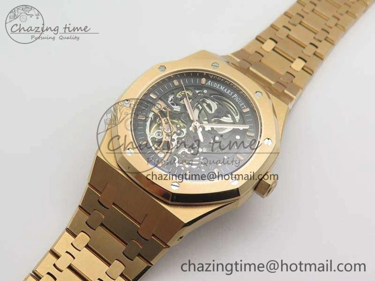 Royal Oak 41mm Double Balance Wheel Openworked 15407 RG JF 1:1 Best Edition On RG Bracelet A3132