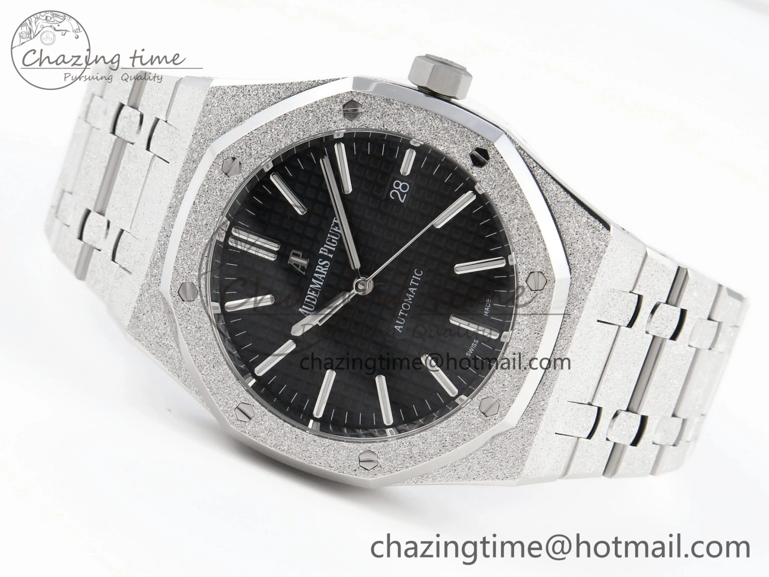 Royal Oak 41mm Frosted SS APSF 1:1 Best Edition Black Textured Dial on SS Bracelet SA3120 Super Clone
