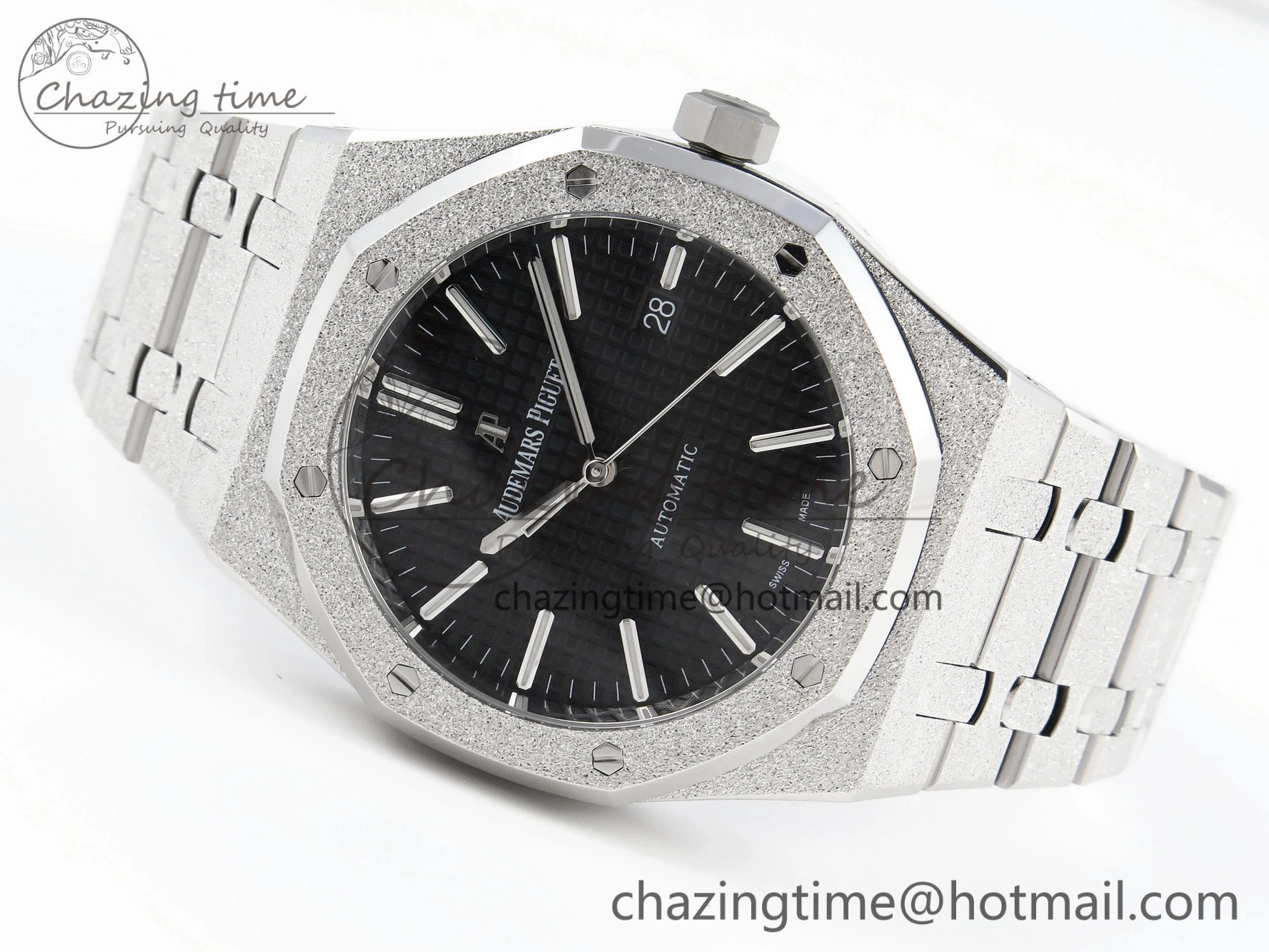 Royal Oak 41mm Frosted SS APSF 1:1 Best Edition Black Textured Dial on SS Bracelet SA3120 Super Clone