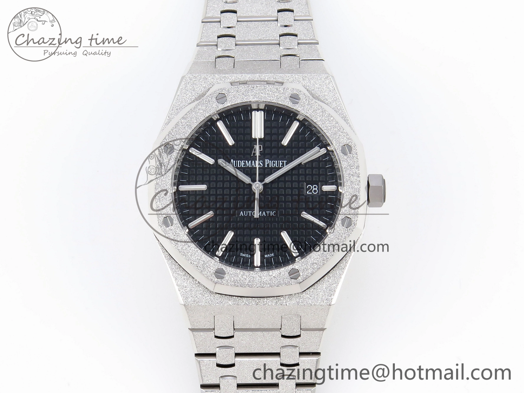 Royal Oak 41mm Frosted SS APSF 1:1 Best Edition Black Textured Dial on SS Bracelet SA3120 Super Clone