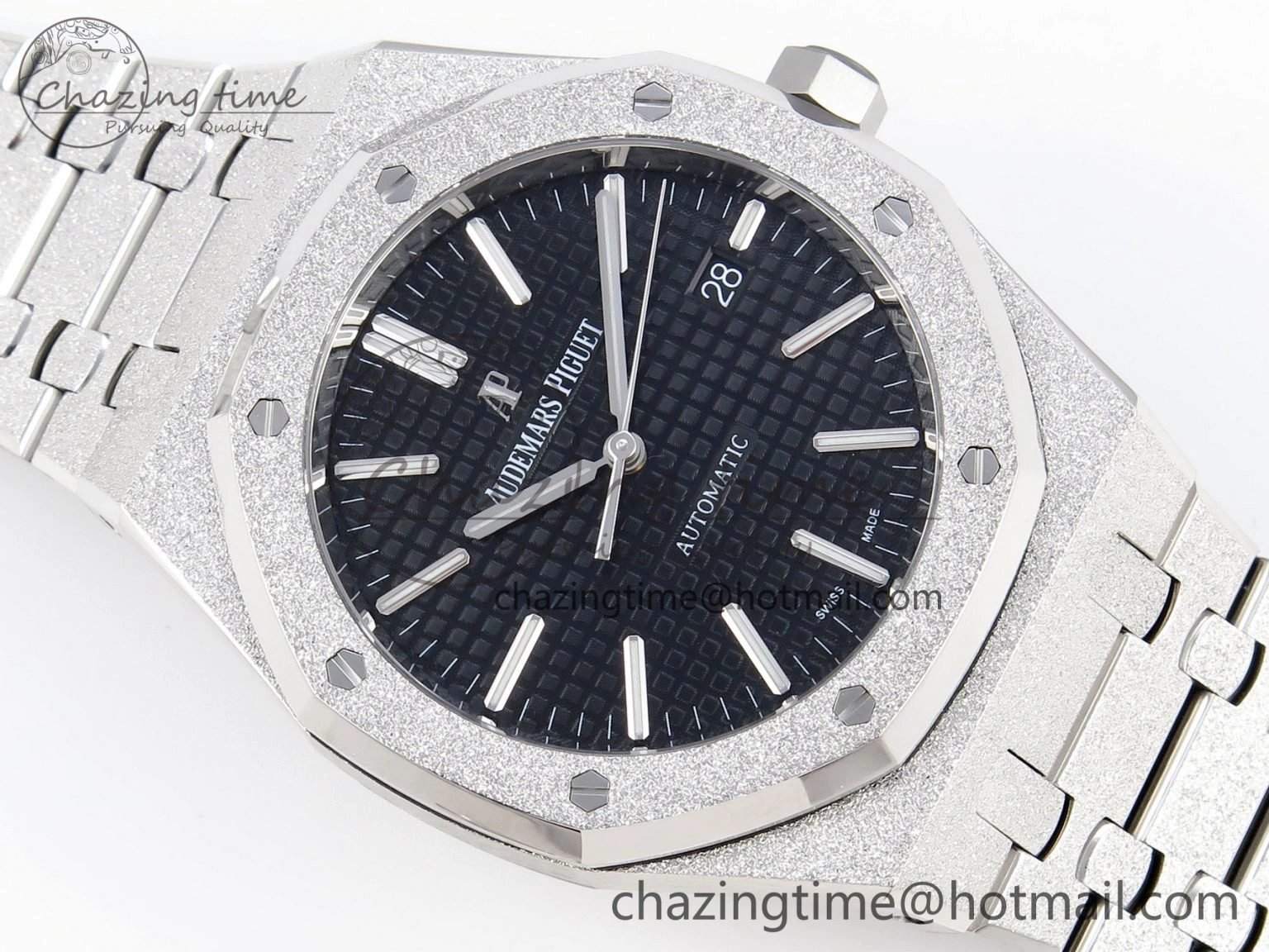Royal Oak 41mm Frosted SS APSF 1:1 Best Edition Black Textured Dial on SS Bracelet SA3120 Super Clone