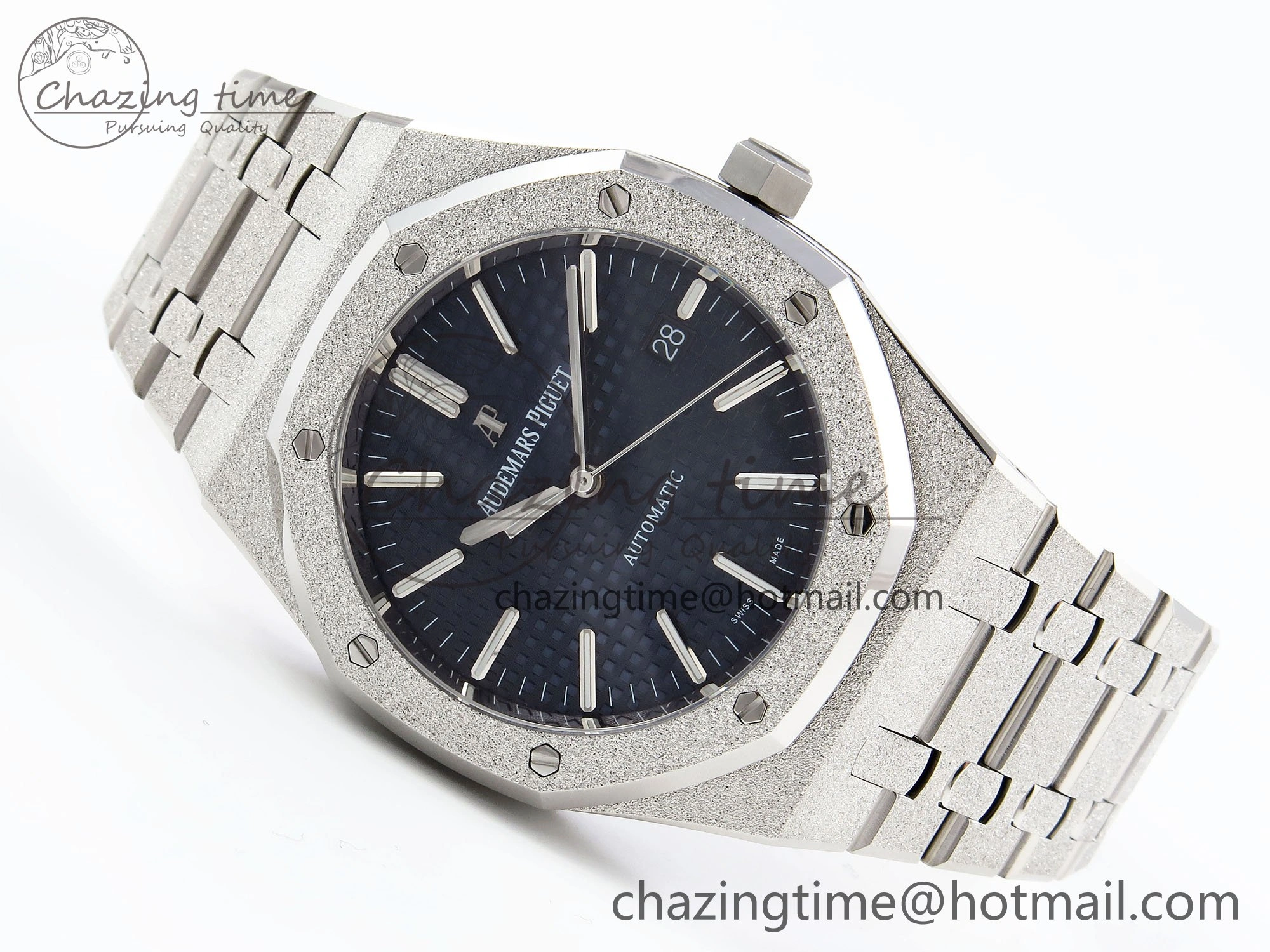 Royal Oak 41mm Frosted SS APSF 1:1 Best Edition Blue Textured Dial on SS Bracelet SA3120 Super Clone