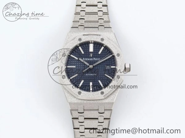 Royal Oak 41mm Frosted SS APSF 1:1 Best Edition Blue Textured Dial on SS Bracelet SA3120 Super Clone