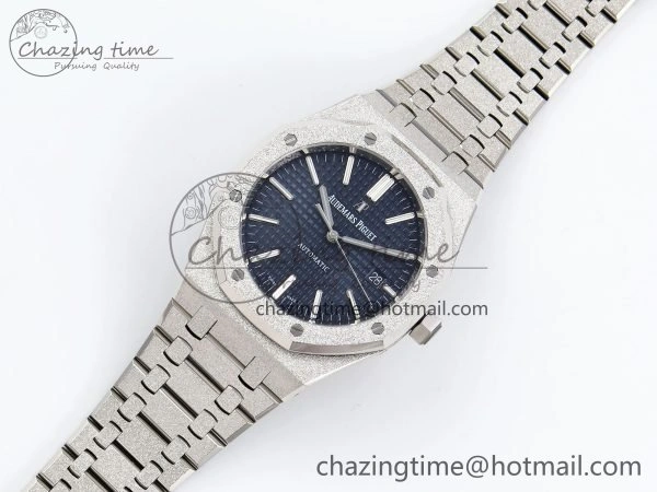 Royal Oak 41mm Frosted SS APSF 1:1 Best Edition Blue Textured Dial on SS Bracelet SA3120 Super Clone