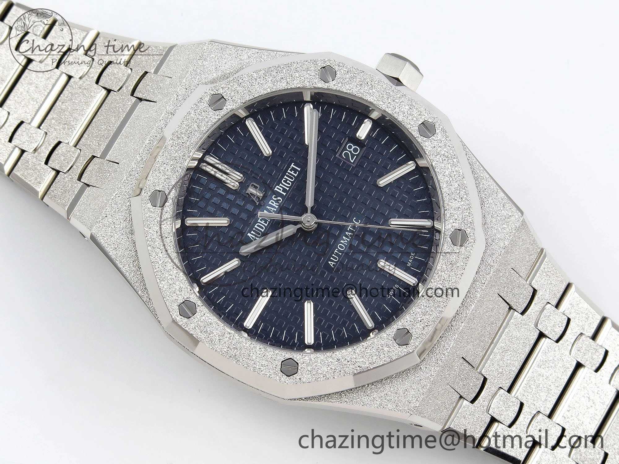 Royal Oak 41mm Frosted SS APSF 1:1 Best Edition Blue Textured Dial on SS Bracelet SA3120 Super Clone