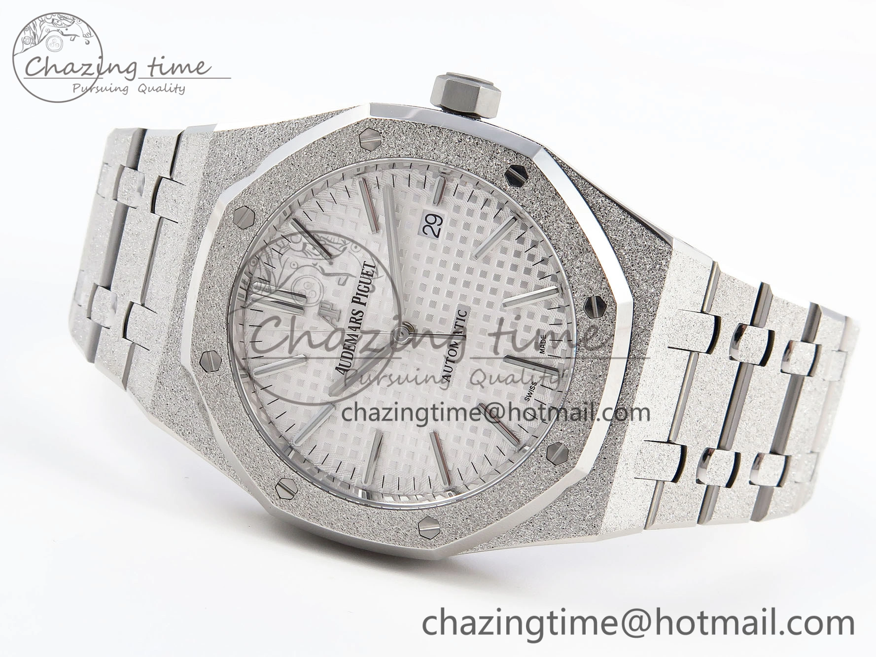 Royal Oak 41mm Frosted SS APSF 1:1 Best Edition White Textured Dial on SS Bracelet SA3120 Super Clone
