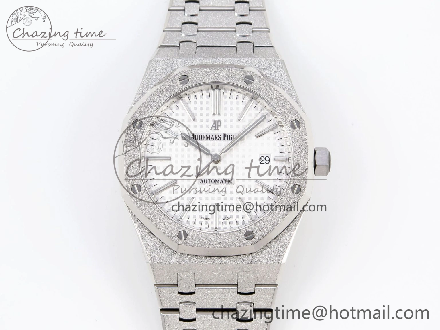 Royal Oak 41mm Frosted SS APSF 1:1 Best Edition White Textured Dial on SS Bracelet SA3120 Super Clone