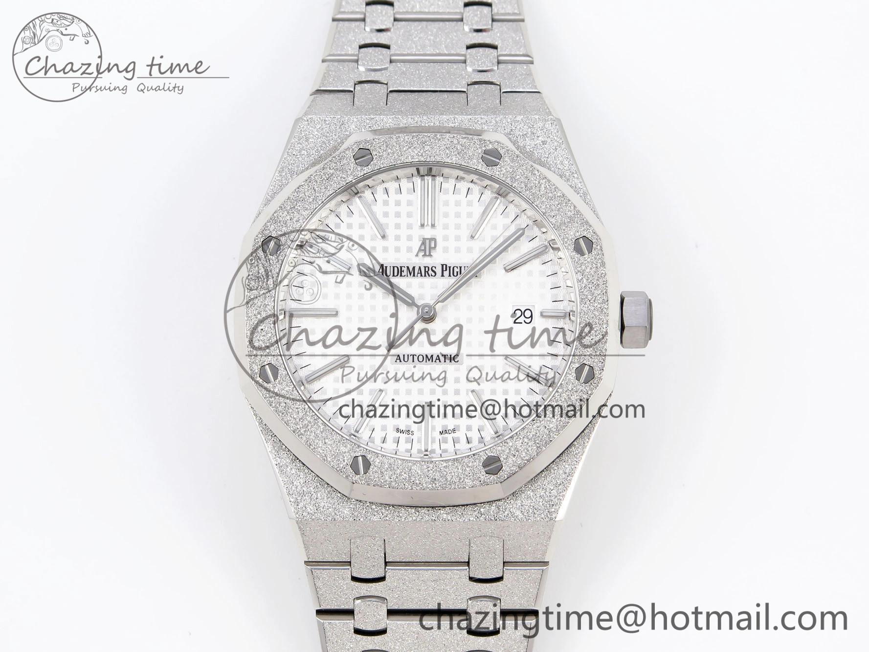 Royal Oak 41mm Frosted SS APSF 1:1 Best Edition White Textured Dial on SS Bracelet SA3120 Super Clone