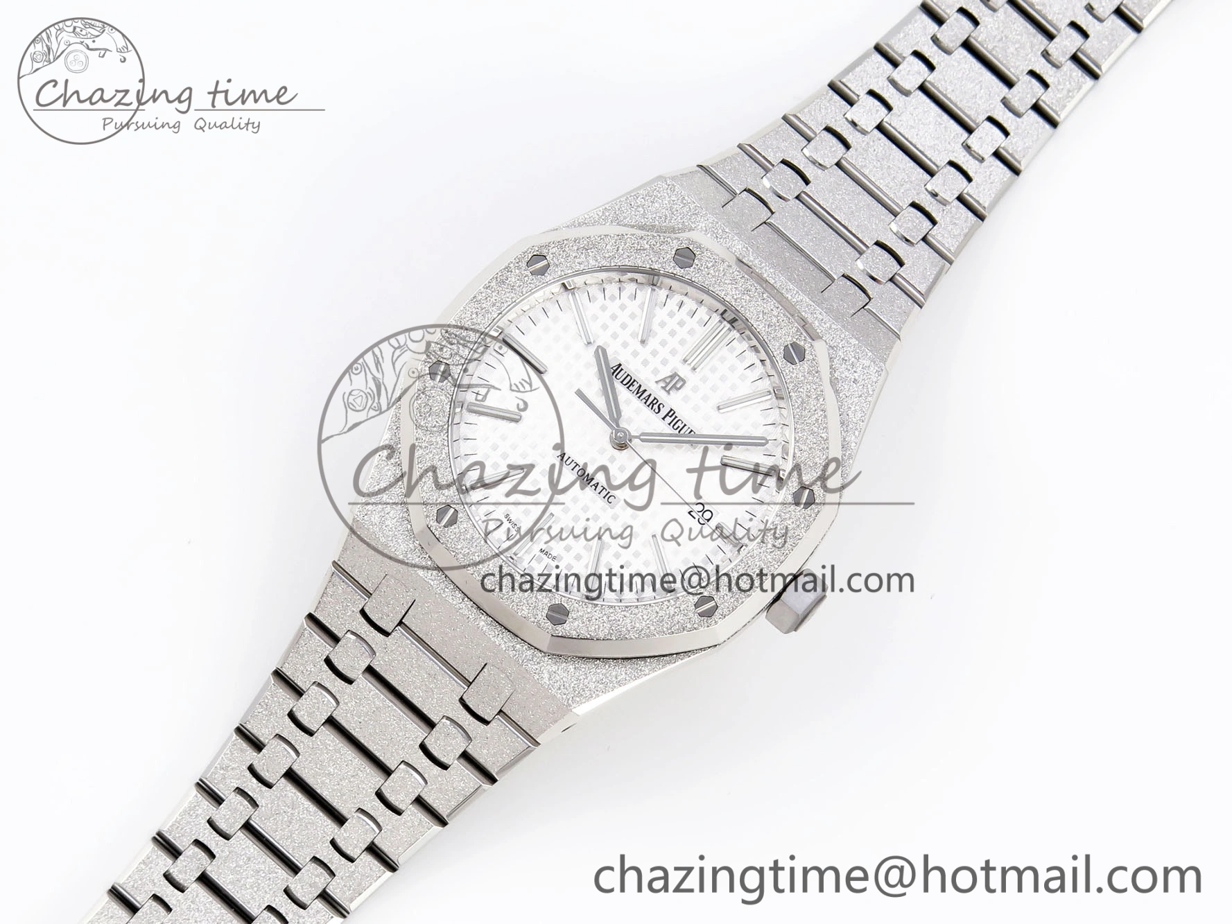 Royal Oak 41mm Frosted SS APSF 1:1 Best Edition White Textured Dial on SS Bracelet SA3120 Super Clone