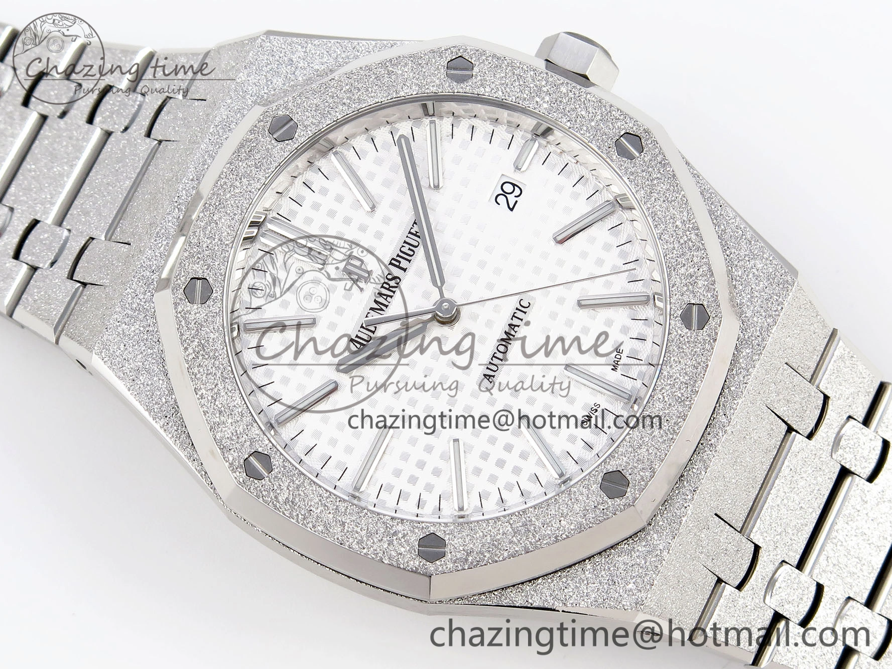 Royal Oak 41mm Frosted SS APSF 1:1 Best Edition White Textured Dial on SS Bracelet SA3120 Super Clone
