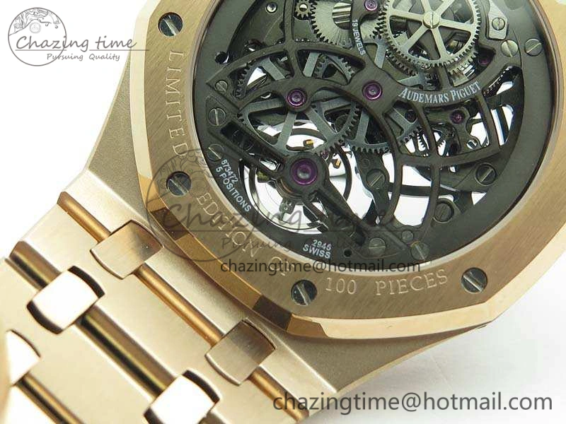 Royal Oak 41mm RG CY Best Edition Skeleton Dial On RG Bracelet FLYING TOURBY (Free Leather Strap)