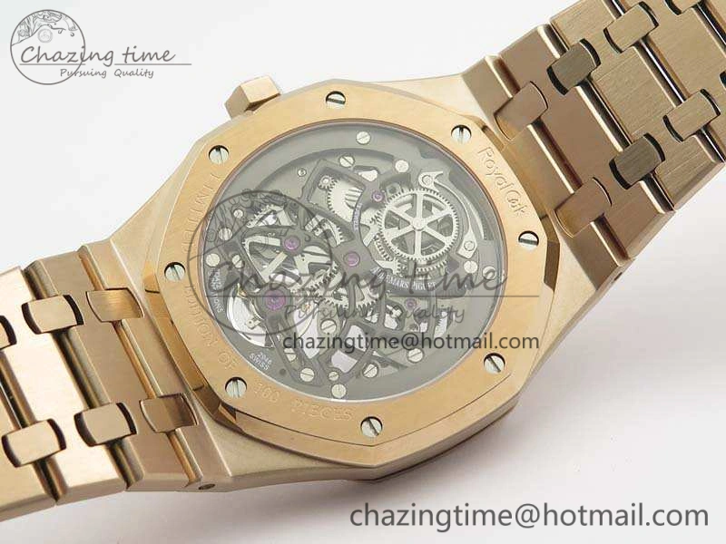 Royal Oak 41mm RG CY Best Edition Skeleton Dial On RG Bracelet FLYING TOURBY (Free Leather Strap)