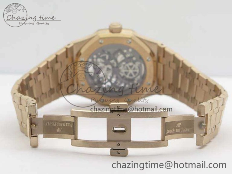 Royal Oak 41mm RG CY Best Edition Skeleton Dial On RG Bracelet FLYING TOURBY (Free Leather Strap)
