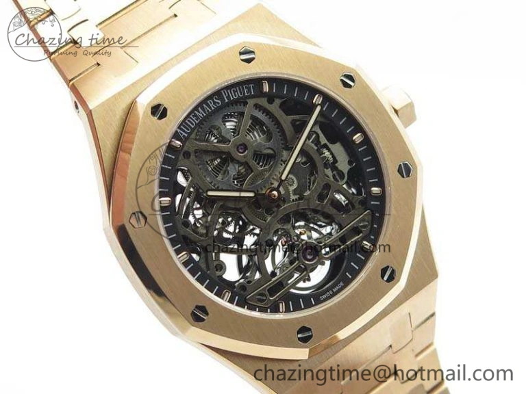Royal Oak 41mm RG CY Best Edition Skeleton Dial On RG Bracelet FLYING TOURBY (Free Leather Strap)