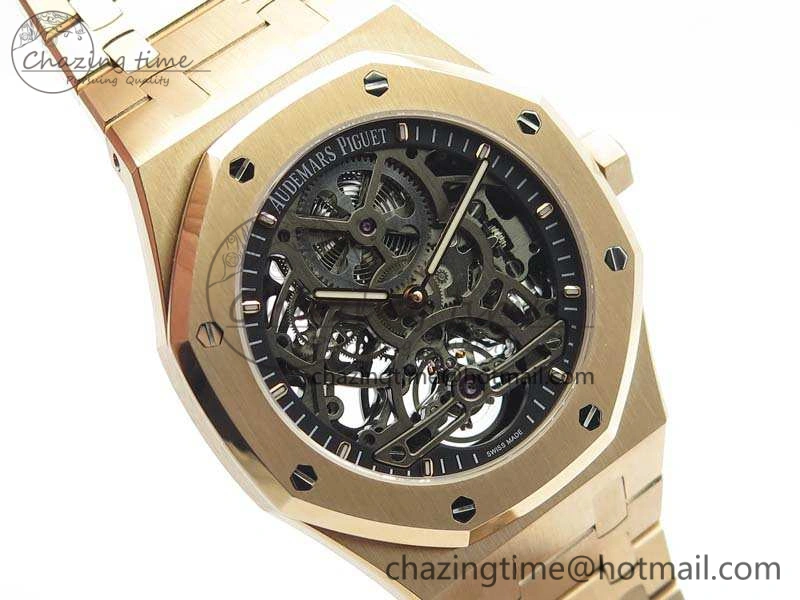Royal Oak 41mm RG CY Best Edition Skeleton Dial On RG Bracelet FLYING TOURBY (Free Leather Strap)
