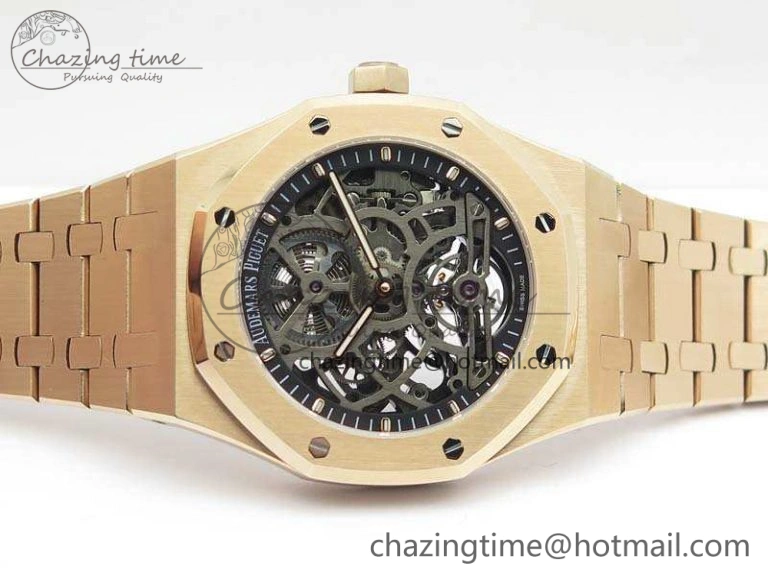 Royal Oak 41mm RG CY Best Edition Skeleton Dial On RG Bracelet FLYING TOURBY (Free Leather Strap)