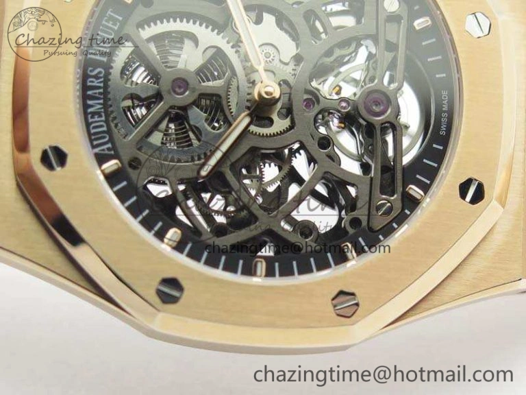 Royal Oak 41mm RG CY Best Edition Skeleton Dial On RG Bracelet FLYING TOURBY (Free Leather Strap)