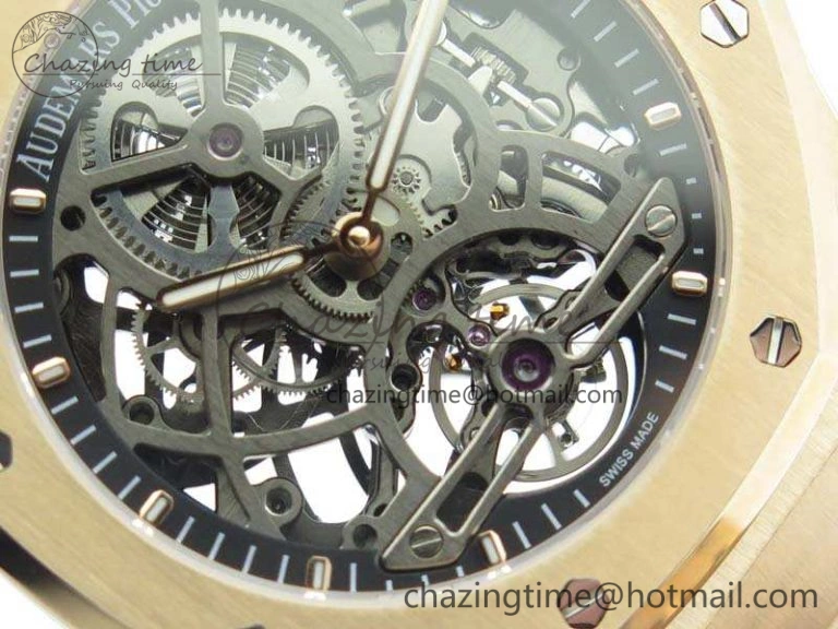 Royal Oak 41mm RG CY Best Edition Skeleton Dial On RG Bracelet FLYING TOURBY (Free Leather Strap)