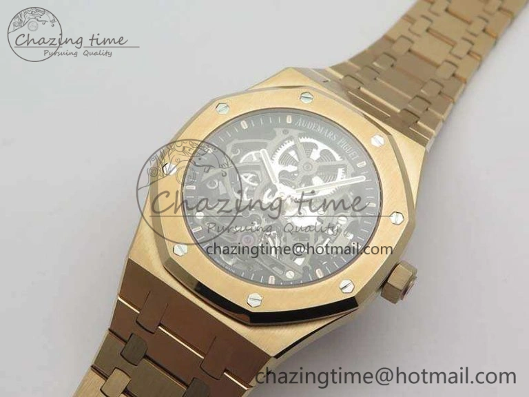 Royal Oak 41mm RG CY Best Edition Skeleton Dial On RG Bracelet FLYING TOURBY (Free Leather Strap)
