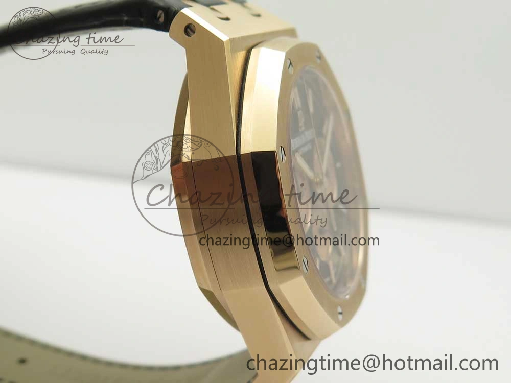 Royal Oak Chrono 26331ST RG OMF 1:1 Best Edition Black Dial on Black Leather Strap A7750(Free Rubber Strap)