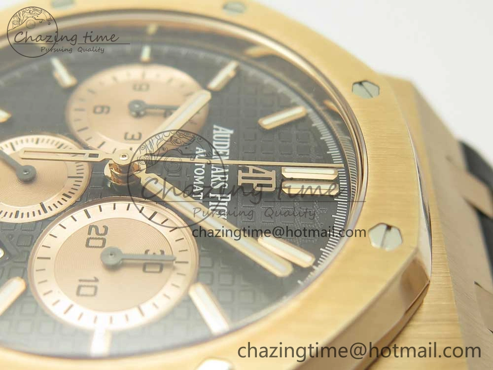 Royal Oak Chrono 26331ST RG OMF 1:1 Best Edition Black Dial on Black Leather Strap A7750(Free Rubber Strap)