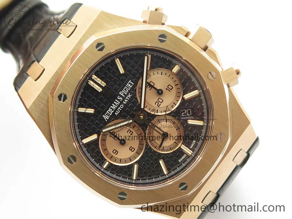 Royal Oak Chrono 26331ST RG OMF 1:1 Best Edition Black Dial on Black Leather Strap A7750(Free Rubber Strap)