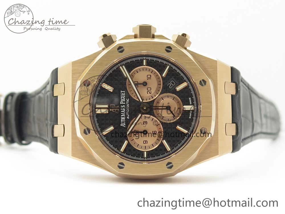 Royal Oak Chrono 26331ST RG OMF 1:1 Best Edition Black Dial on Black Leather Strap A7750(Free Rubber Strap)