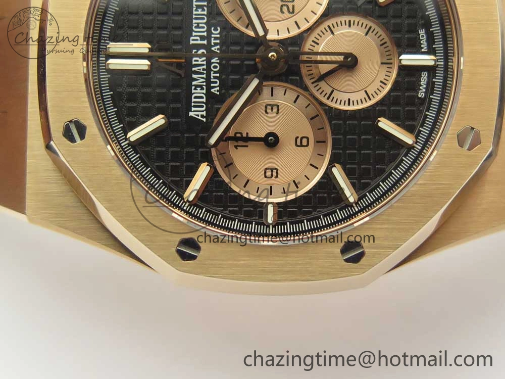 Royal Oak Chrono 26331ST RG OMF 1:1 Best Edition Black Dial on Black Leather Strap A7750(Free Rubber Strap)