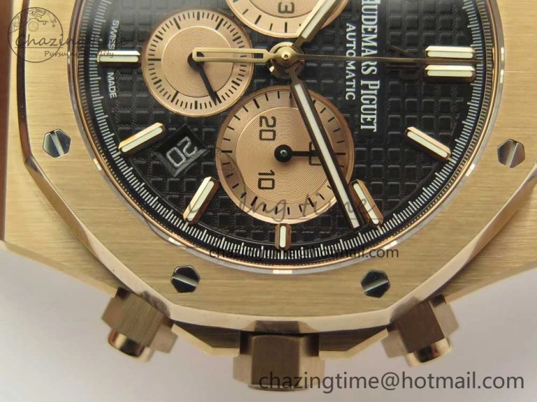 Royal Oak Chrono 26331ST RG OMF 1:1 Best Edition Black Dial on Black Leather Strap A7750(Free Rubber Strap)
